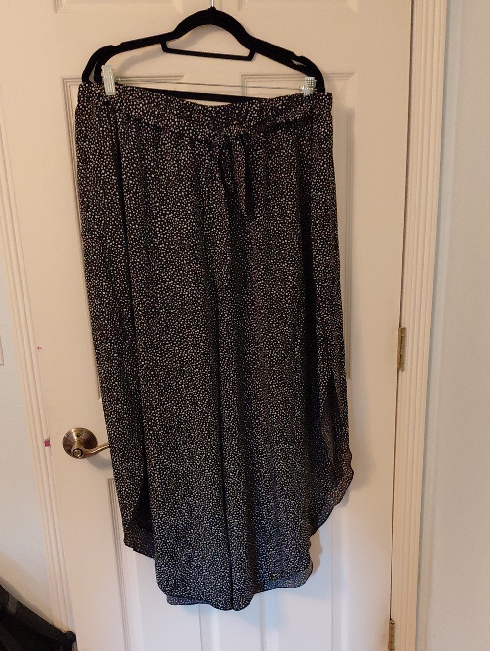 Black Microdot Wide  Pants with Tie At Waist, Elastic Waist